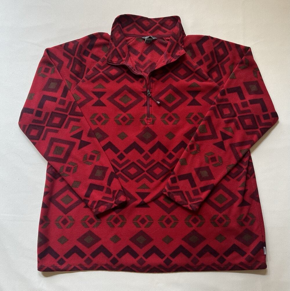 Eddie Bauer Womens 2X Fleece Quarter Zip Pullover Red Geometric Southwestern